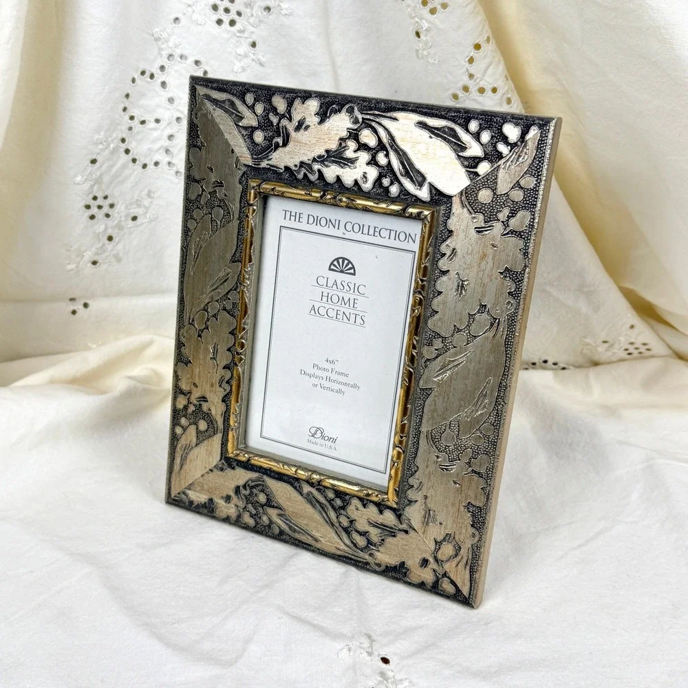 Ornate Botanical Photo Frame Silver Gold Oak Leaf Floral Whimsigoth Victorian